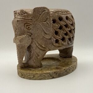 Carved Soapstone Elephant Figurine Votive Tea Light Candle Holder